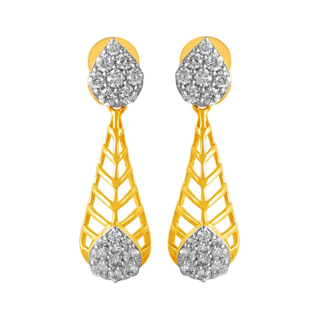 14KT (585) Yellow Gold & Diamond Geometrical Drop Earrings
