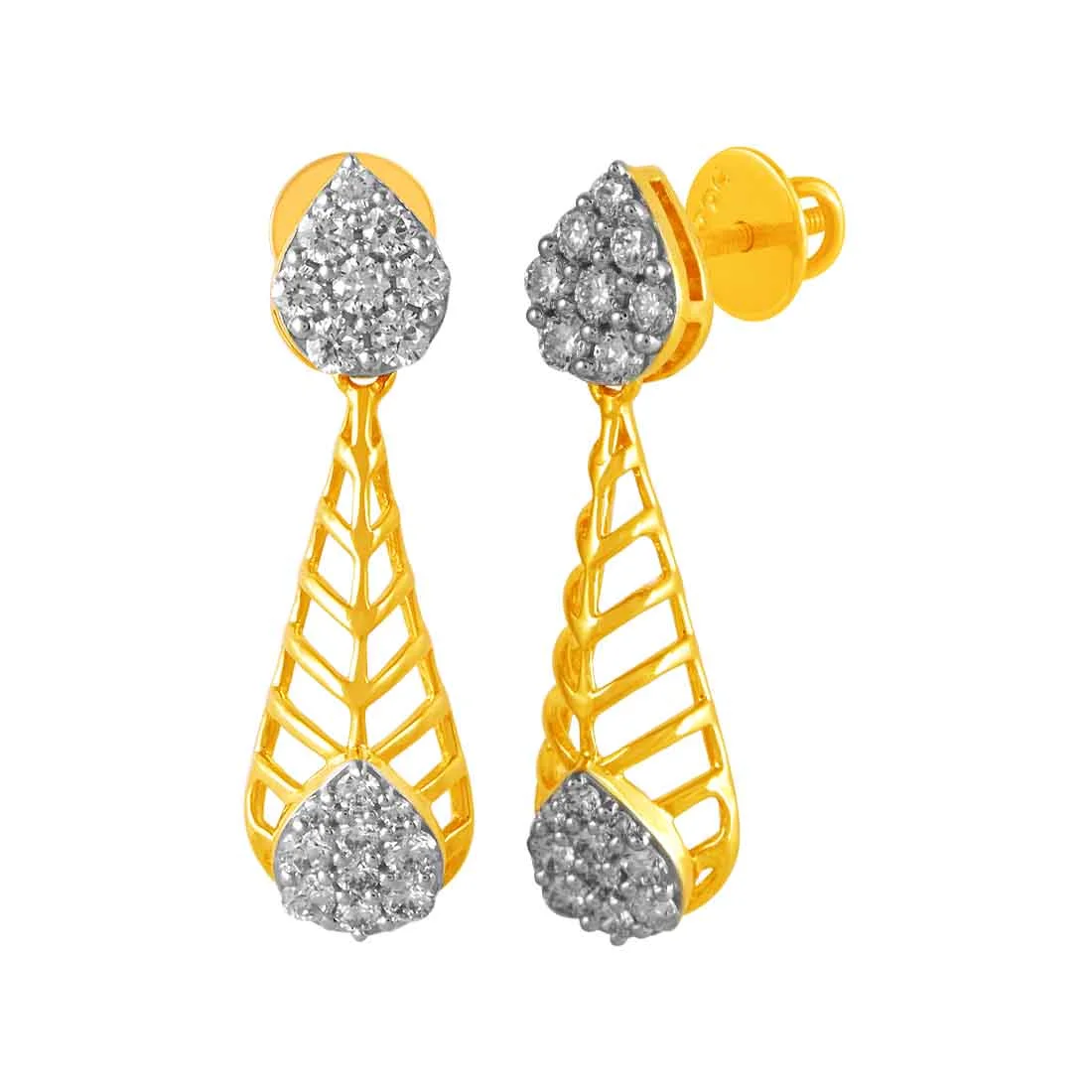 14KT (585) Yellow Gold & Diamond Geometrical Drop Earrings - Image 2