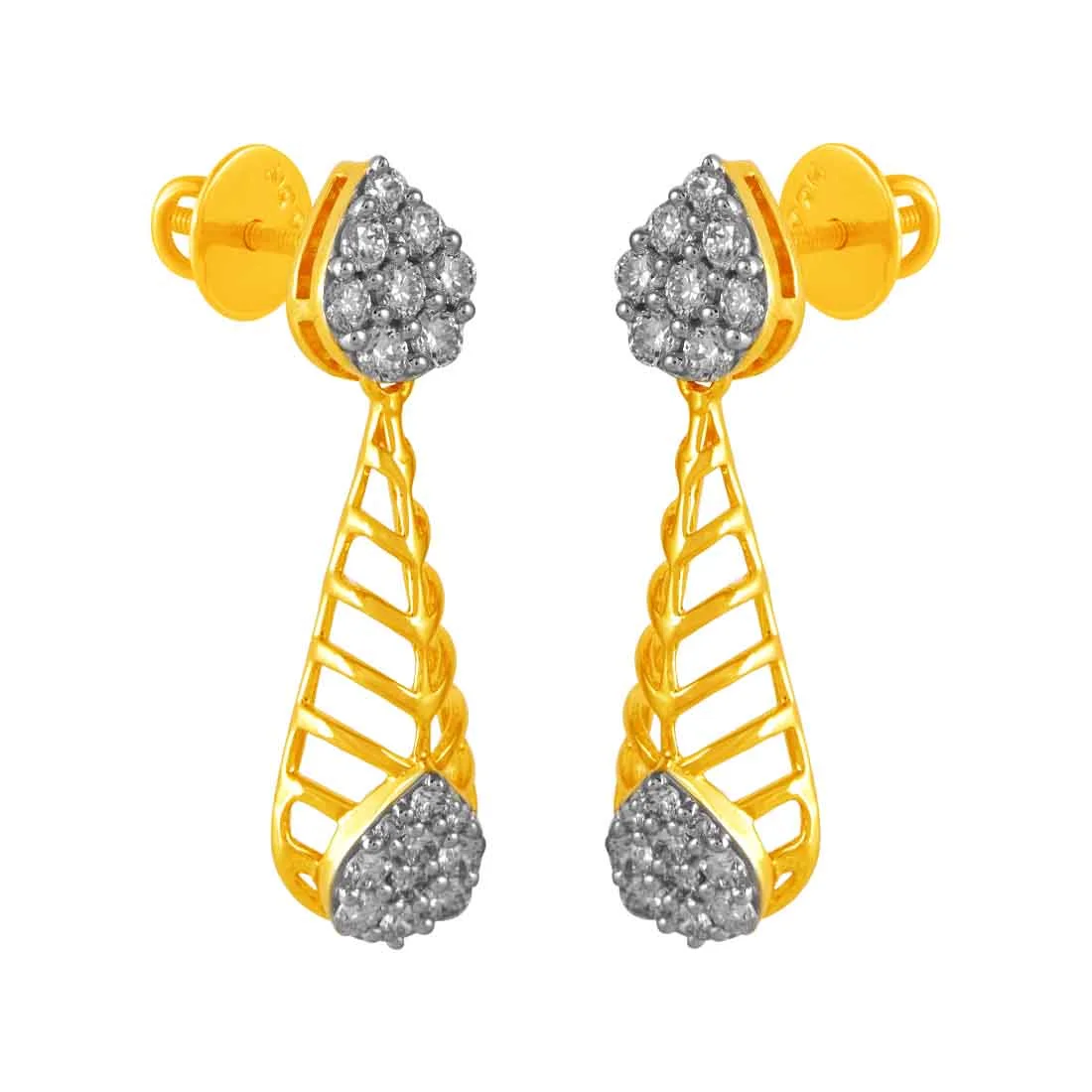14KT (585) Yellow Gold & Diamond Geometrical Drop Earrings - Image 3