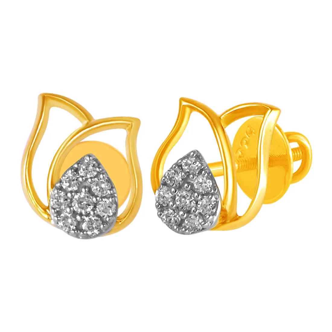 14KT (585) Yellow Gold & Diamond Interlapping Stud Earrings - Image 2