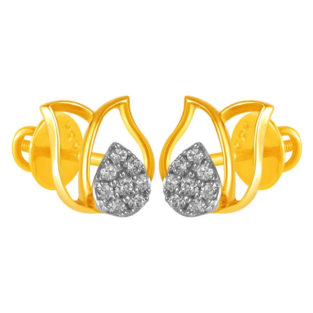 14KT (585) Yellow Gold & Diamond Interlapping Stud Earrings - Image 3