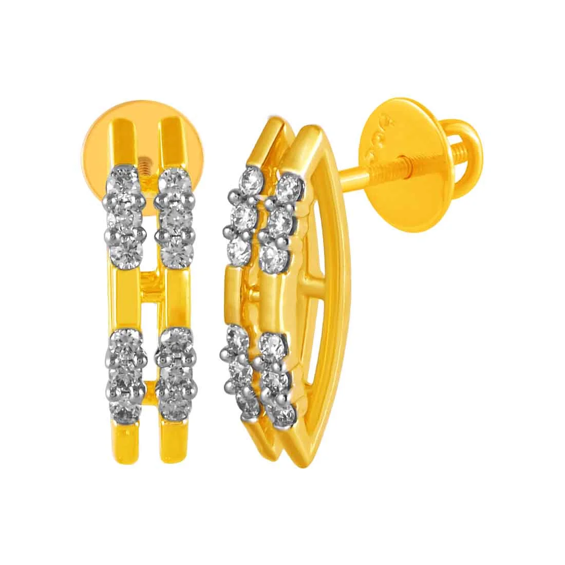 14KT (585) Yellow Gold & Diamond Minimal Stud Earrings - Image 2