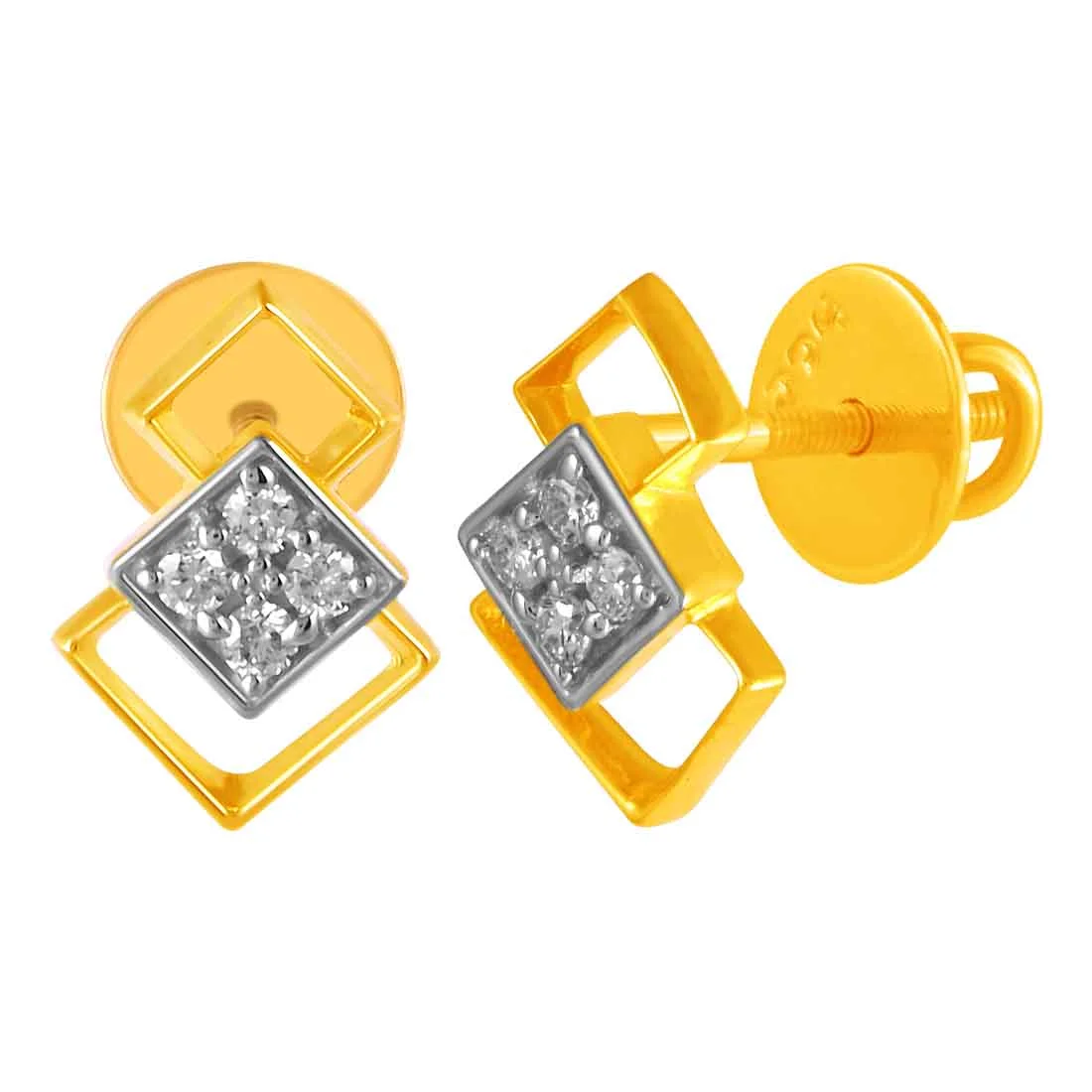 14KT (585) Yellow Gold & Diamond Overlapping Stud Earrings - Image 3