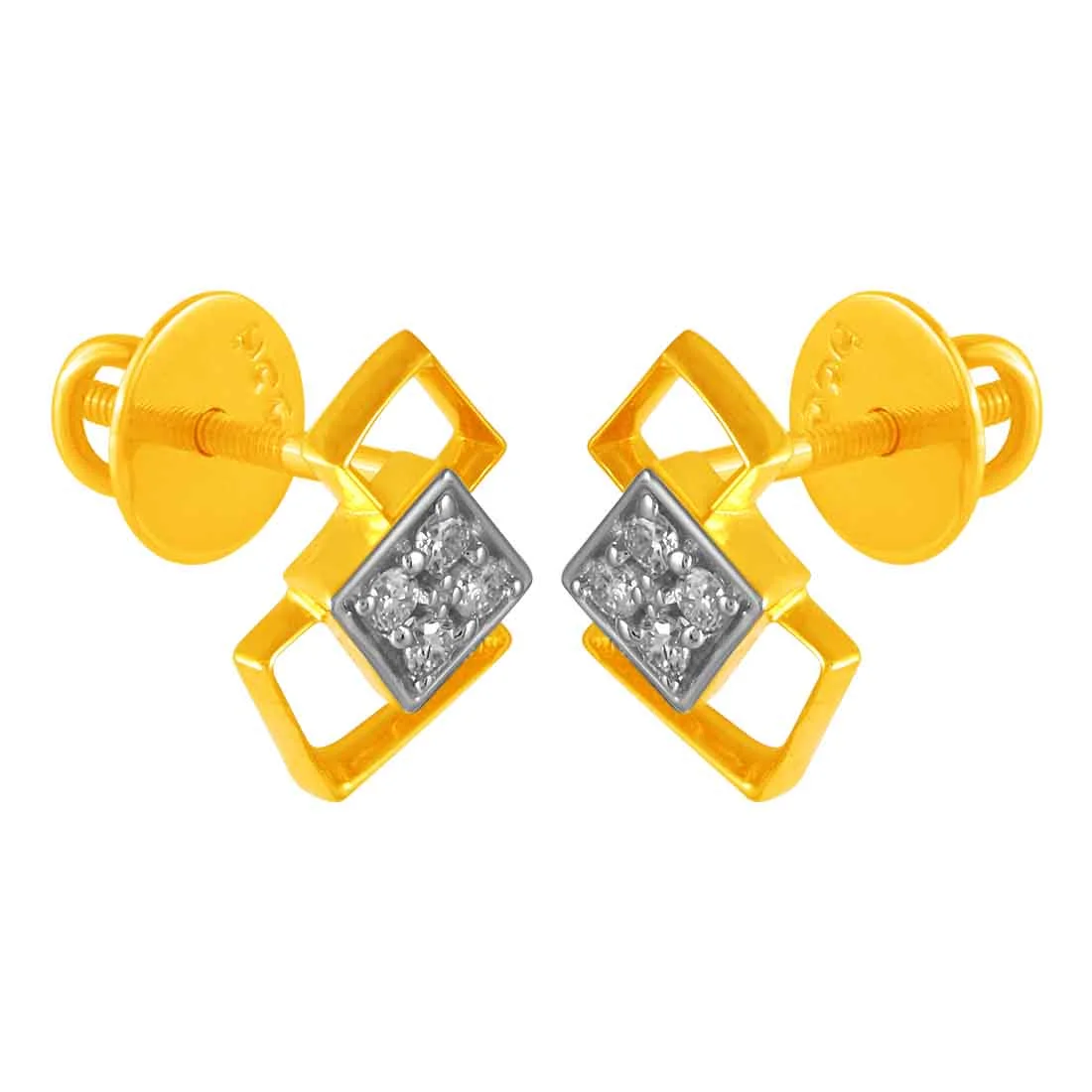 14KT (585) Yellow Gold & Diamond Overlapping Stud Earrings - Image 4