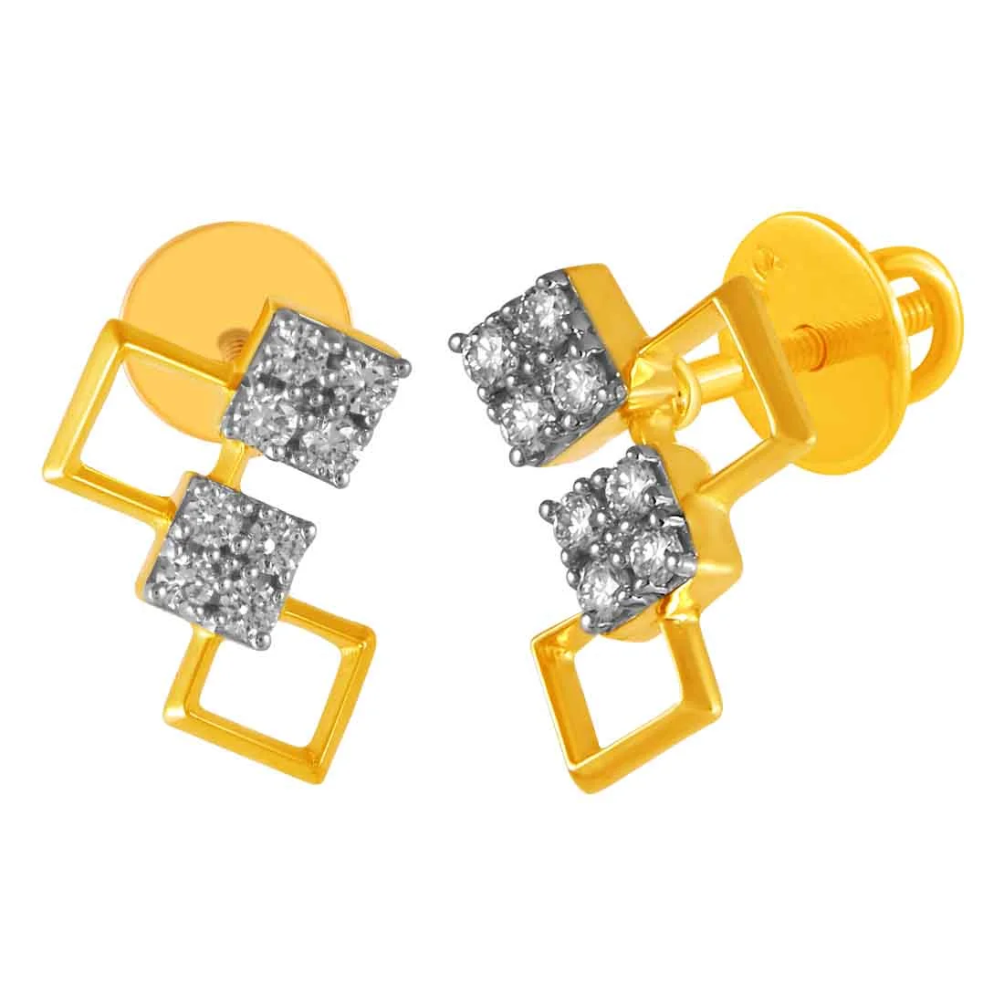 14KT (585) Yellow Gold & Diamond Stud Earrings - Image 2