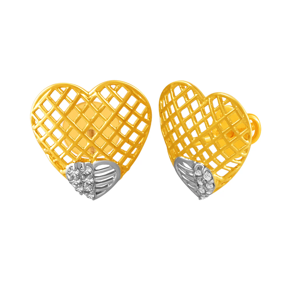 14KT (585) Yellow Gold & Diamond Studs Earrings with Dainty Criss Cross Pattern - Image 2