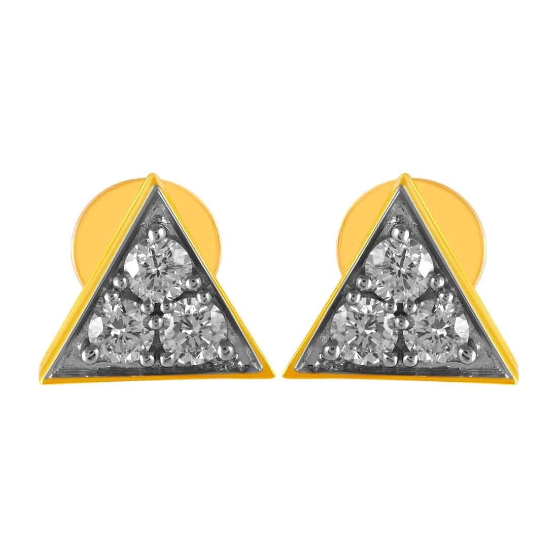 14KT (585) Yellow Gold & Diamond Triangle Shaped Stud Earrings
