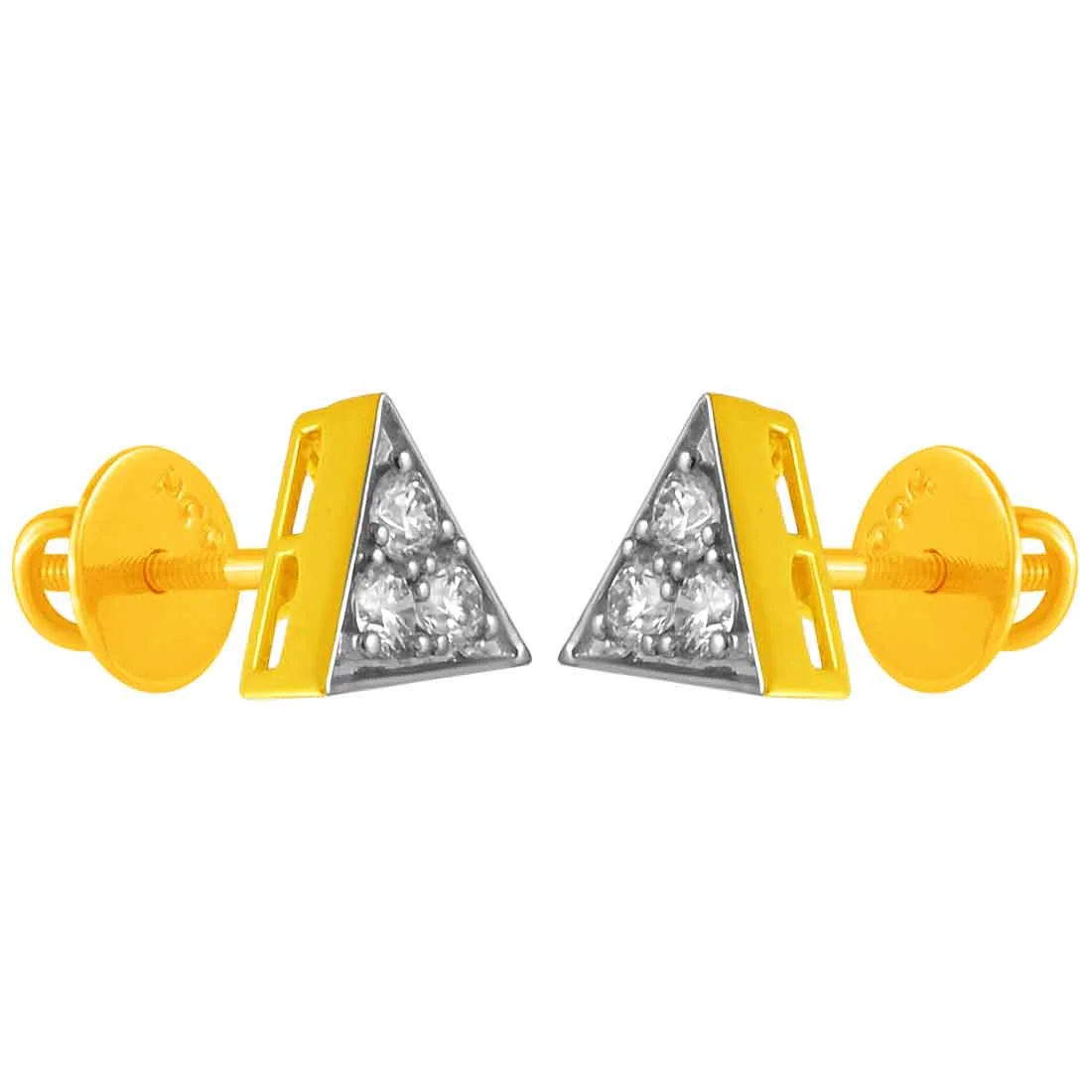 14KT (585) Yellow Gold & Diamond Triangle Shaped Stud Earrings - Image 3