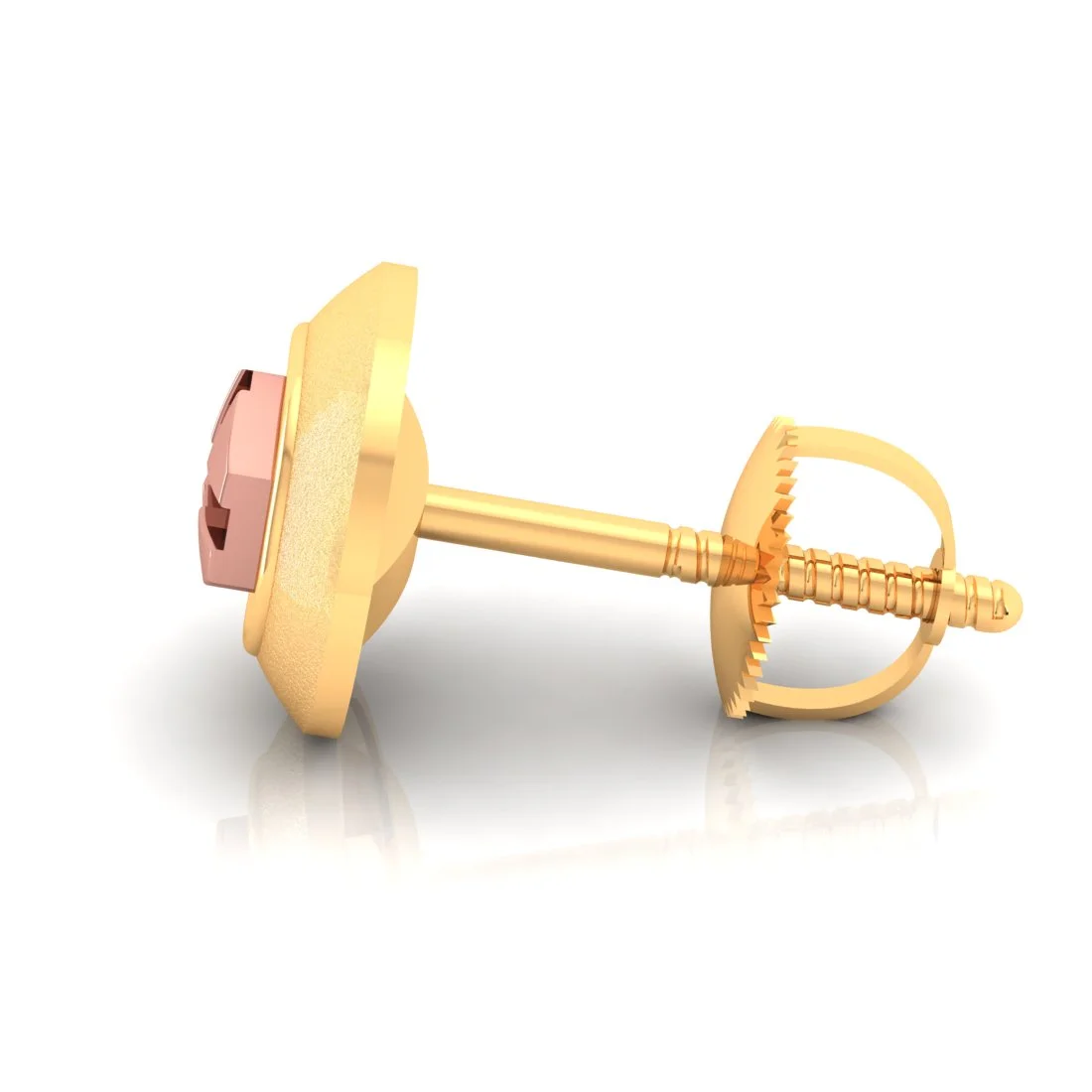 14KT (585) Yellow Gold Hexagonal With Cross Design Stud Earring For Men - Image 3
