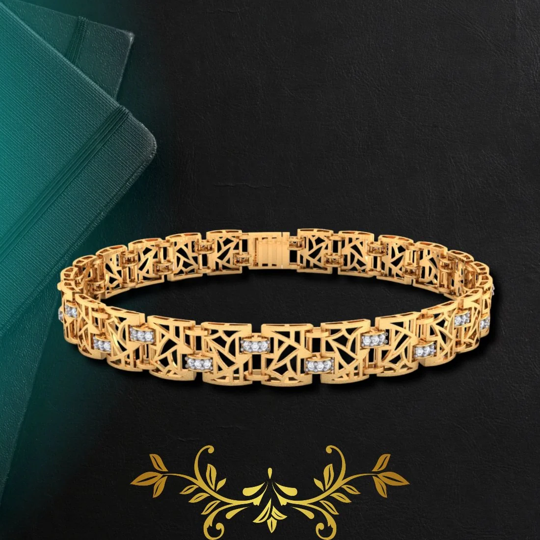 14KT (585) Yellow Gold Men's Bracelet with Stone Accents - Image 5