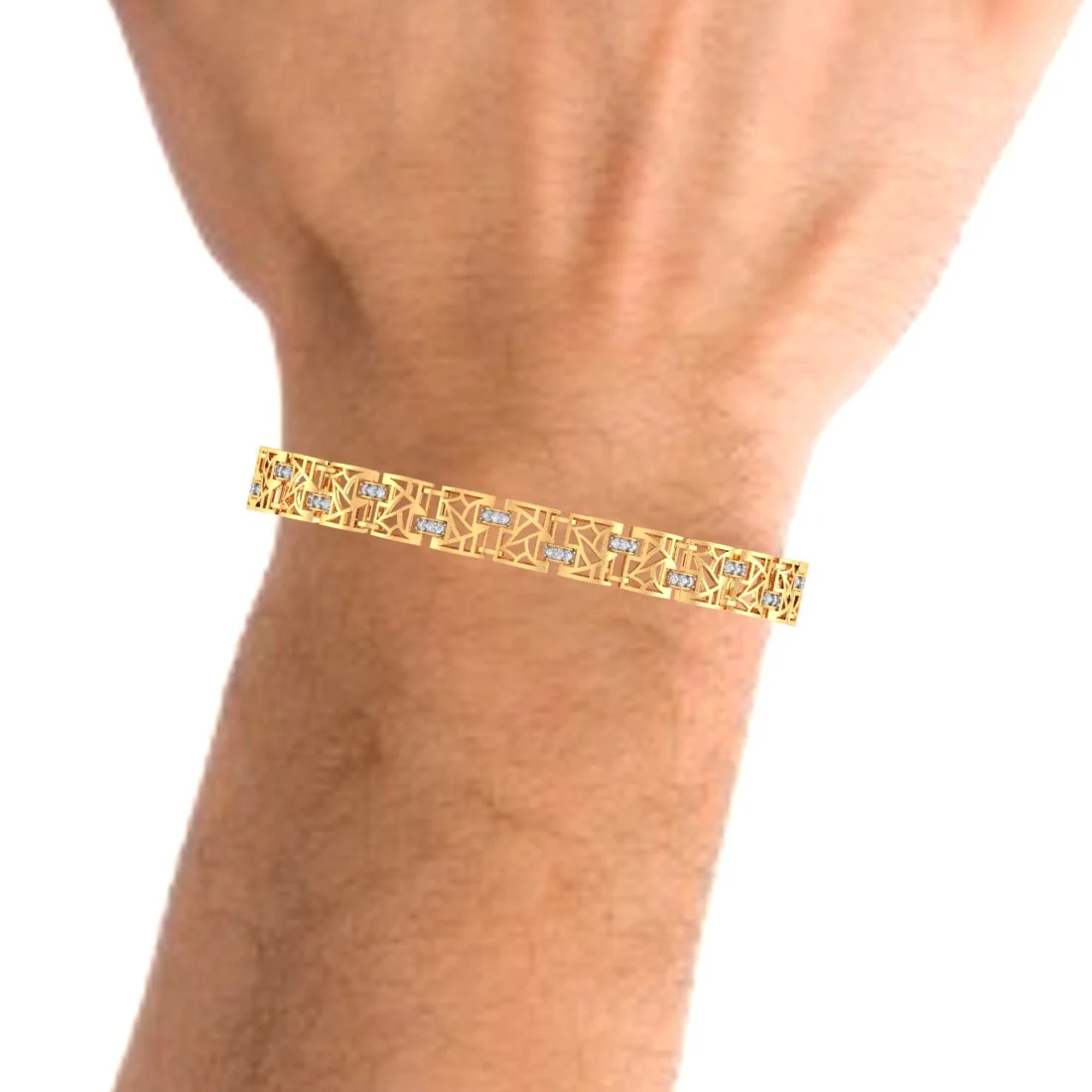 14KT (585) Yellow Gold Men's Bracelet with Stone Accents - Image 6