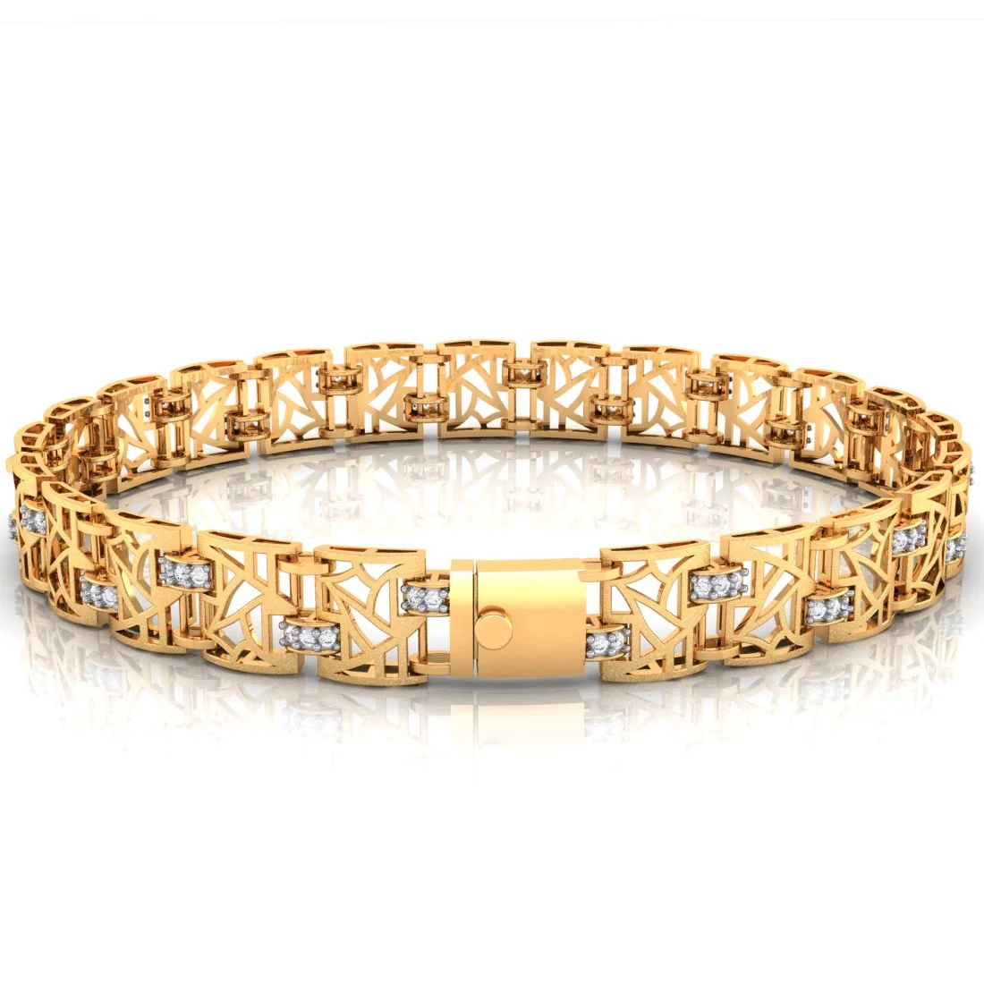 14KT (585) Yellow Gold Men's Bracelet with Stone Accents - Image 7