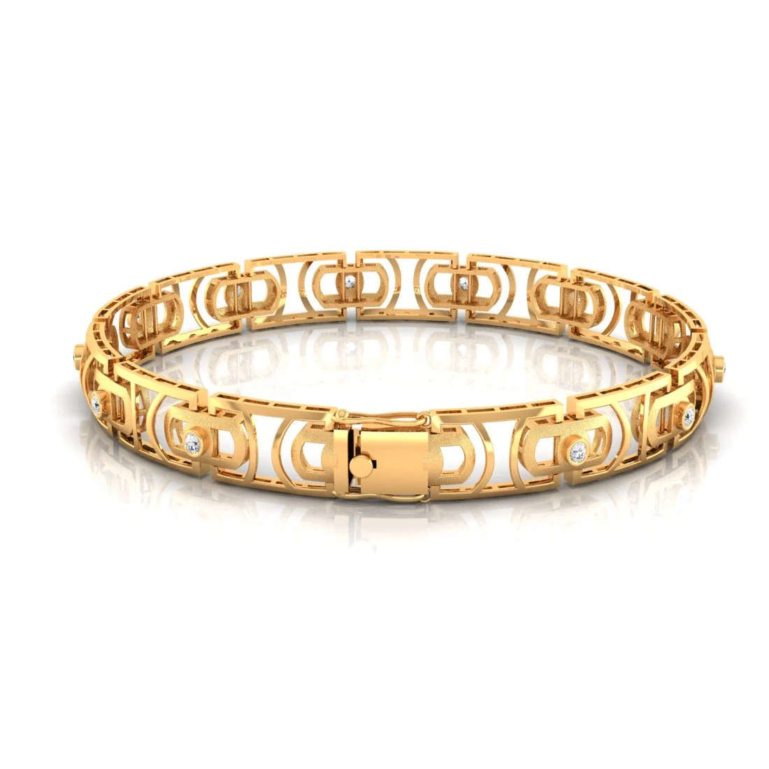 14KT (585) Yellow Gold Men's Geometric Elegant Patterned Design Link Bracelet with Embedded Stones - Image 3