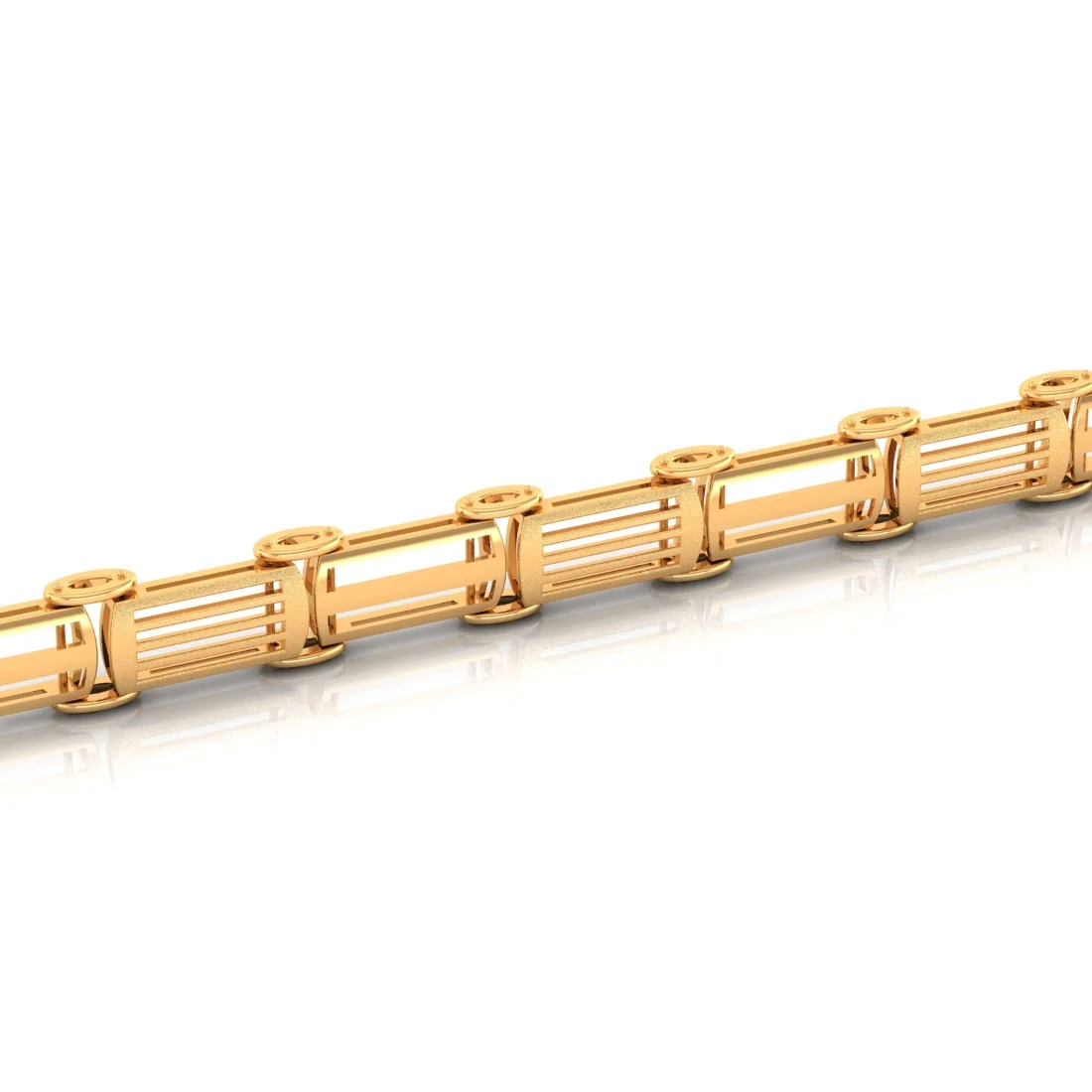 14KT (585) Yellow Gold Sleek Stone Accent Design Men's Link Bracelet - Image 3
