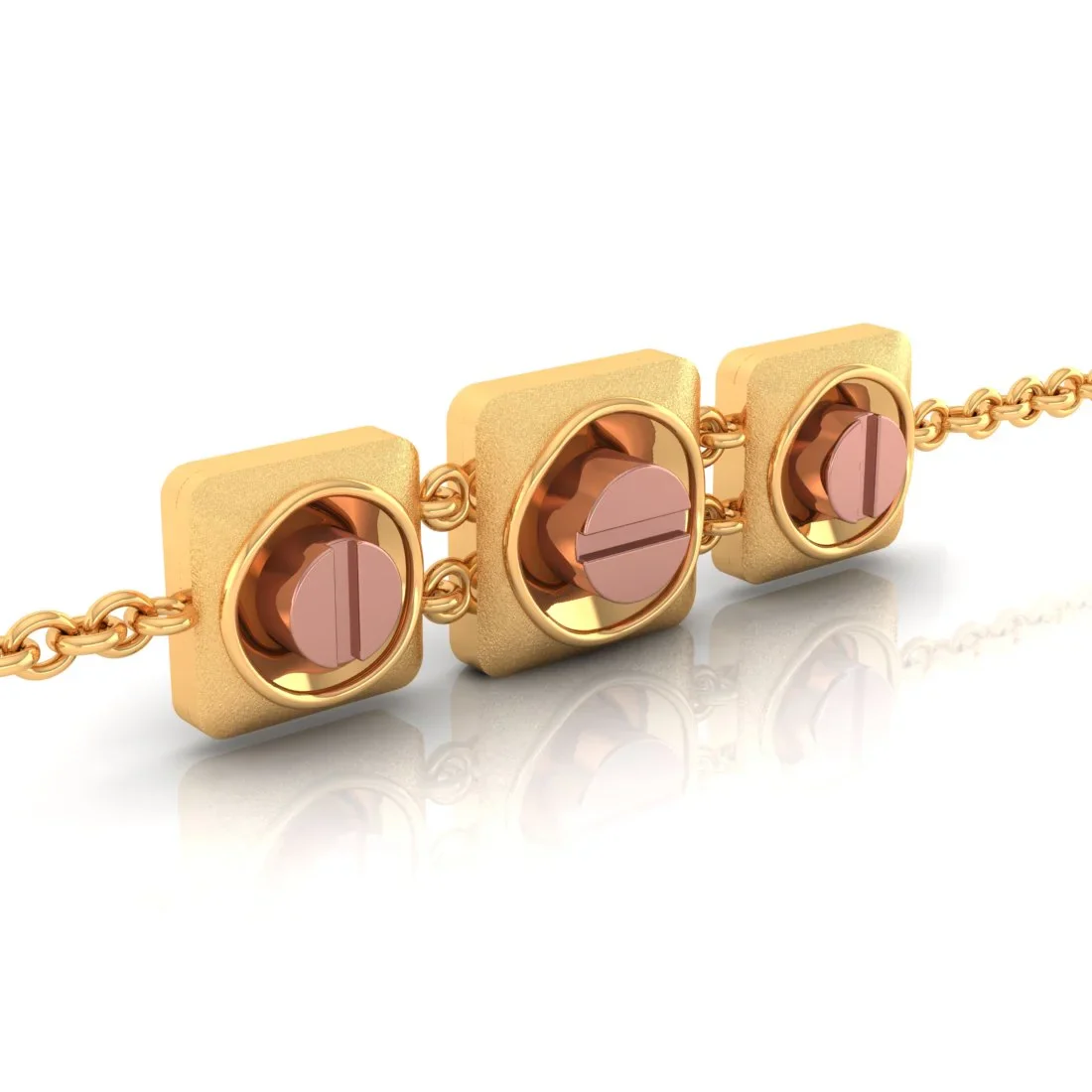 14KT (585) Yellow Gold Square Charm Bracelet (Free Size - Adjustable) - Image 4