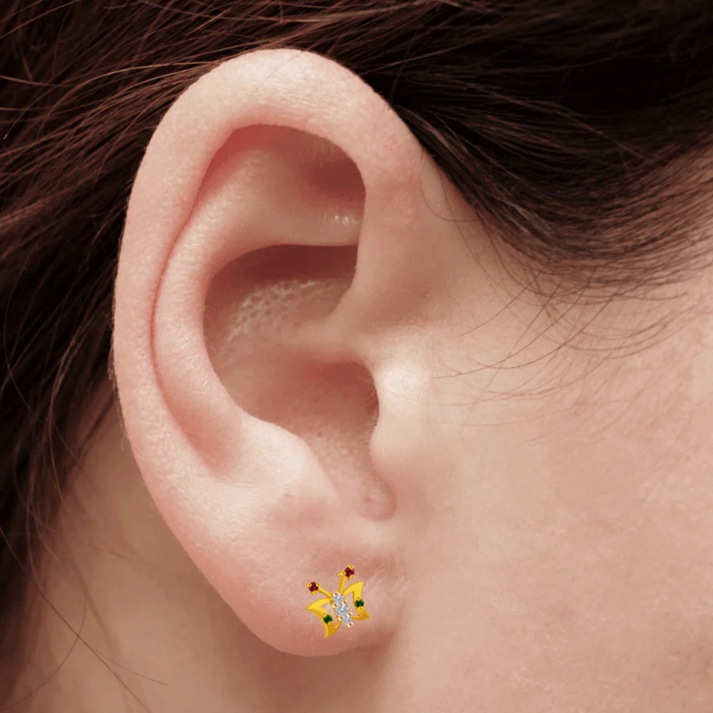 14KT (585) Yellow Gold Stud Earrings For Women - Image 3