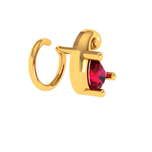 14KT Aesthetic Design Red Stone Studded Gold Nose Stud - Image 7