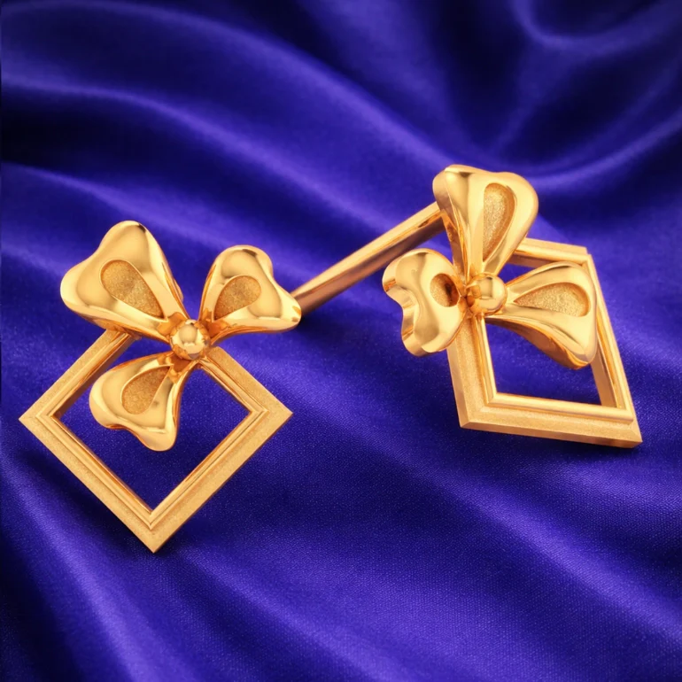 14KT Bloom Frame Gold Stud Earrings – Floral Square Design