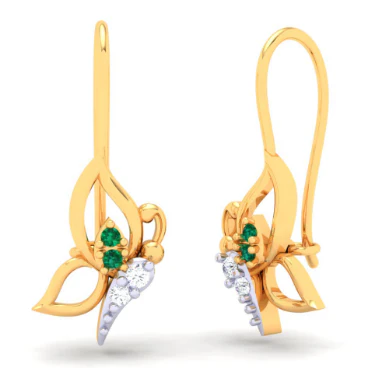 14KT Butterfly Shape With Red And Yellow Stone Gold Drop Earring From Amazea Collection - Image 2