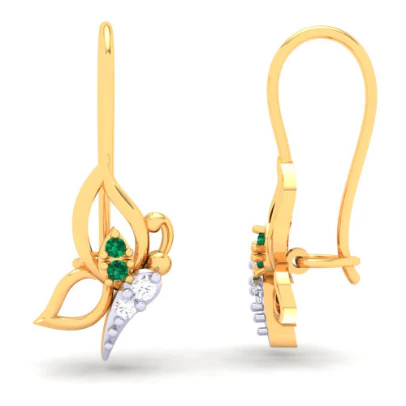 14KT Butterfly Shape With Red And Yellow Stone Gold Drop Earring From Amazea Collection - Image 3