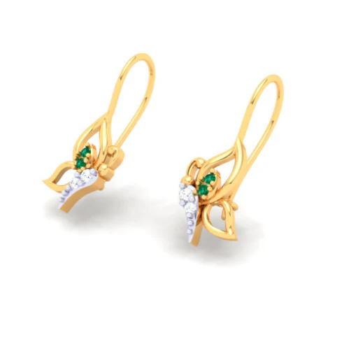 14KT Butterfly Shape With Red And Yellow Stone Gold Drop Earring From Amazea Collection - Image 6