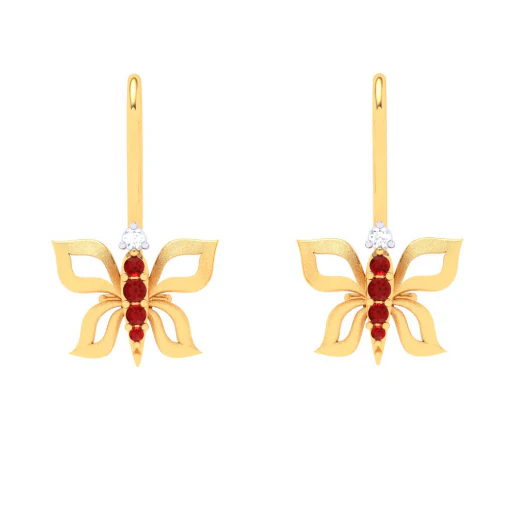 14KT Butterfly Shape With Red And Yellow Stone Gold Drop Earring From Amazea Collection