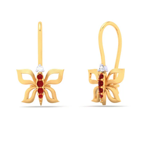 14KT Butterfly Shape With Red And Yellow Stone Gold Drop Earring From Amazea Collection - Image 2