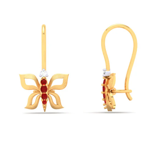 14KT Butterfly Shape With Red And Yellow Stone Gold Drop Earring From Amazea Collection - Image 3