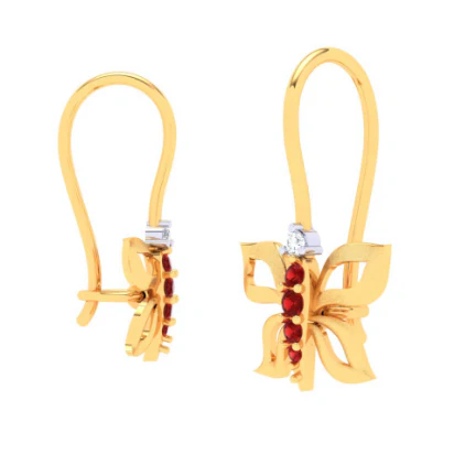 14KT Butterfly Shape With Red And Yellow Stone Gold Drop Earring From Amazea Collection - Image 5