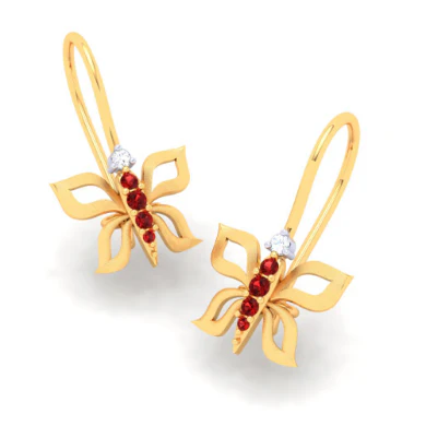 14KT Butterfly Shape With Red And Yellow Stone Gold Drop Earring From Amazea Collection - Image 6