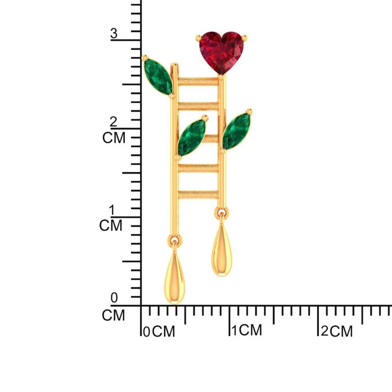 14KT Climb Gold Pendant – Heart & Leaf Ladder Design with Dangling Drops - Image 3