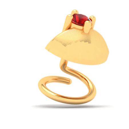 14KT Diya Shape Gold Nosepin With A Round Shape Red Stone From Online Exclusive - Image 2
