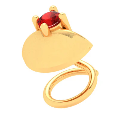 14KT Diya Shape Gold Nosepin With A Round Shape Red Stone From Online Exclusive - Image 3