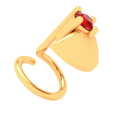 14KT Diya Shape Gold Nosepin With A Round Shape Red Stone From Online Exclusive - Image 4