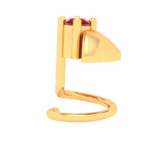 14KT Diya Shape Gold Nosepin With A Round Shape Red Stone From Online Exclusive - Image 5