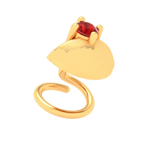 14KT Diya Shape Gold Nosepin With A Round Shape Red Stone From Online Exclusive - Image 6