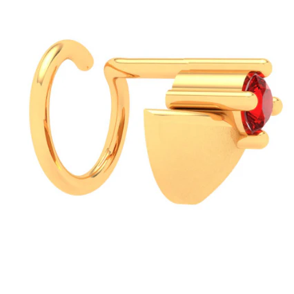 14KT Diya Shape Gold Nosepin With A Round Shape Red Stone From Online Exclusive - Image 7