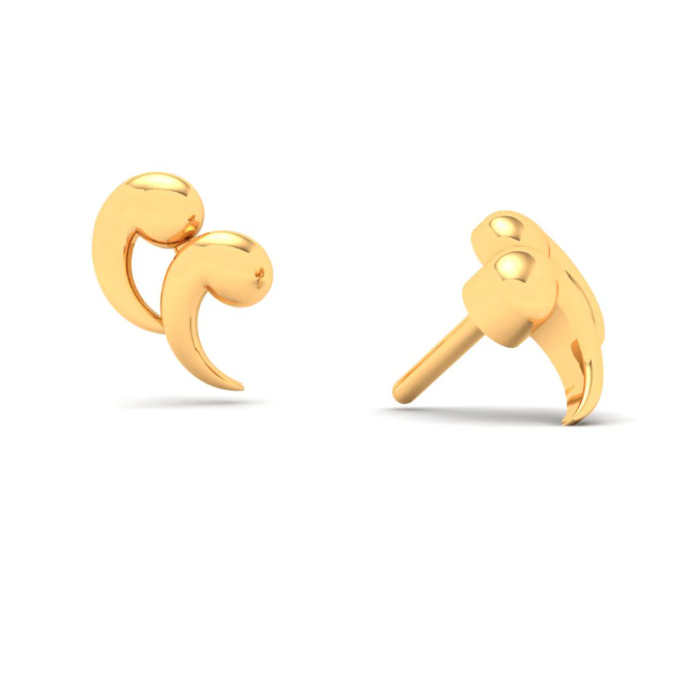 14KT Double Quotation Shaped Gold Stud Earrings From Amazea Collection - Image 7