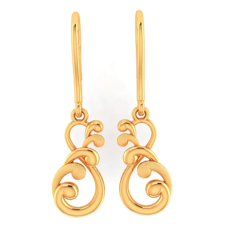 14KT Drop Gold Earrings – Elegant Scroll Filigree Design - Image 2