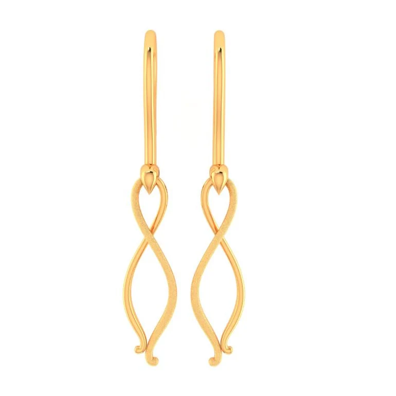 14KT Flow Twist Gold Drop Earrings – Elegant Wave Curve Design - Image 4