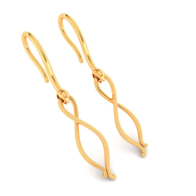 14KT Flow Twist Gold Drop Earrings – Elegant Wave Curve Design - Image 6
