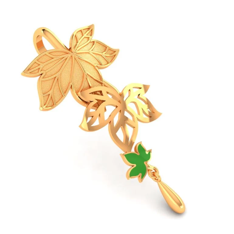 14KT Flutter Leaf Drop Gold Pendant Dual Leaf Design Pendant - Image 5
