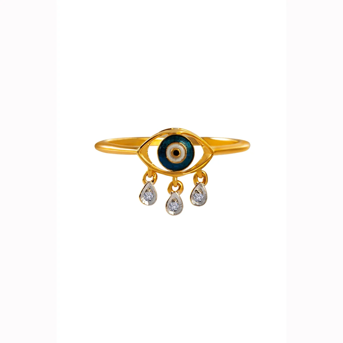 14KT Gold & 3 Certified Natural Diamond Evil Eye Aura Ring for Women & Girls - Image 2