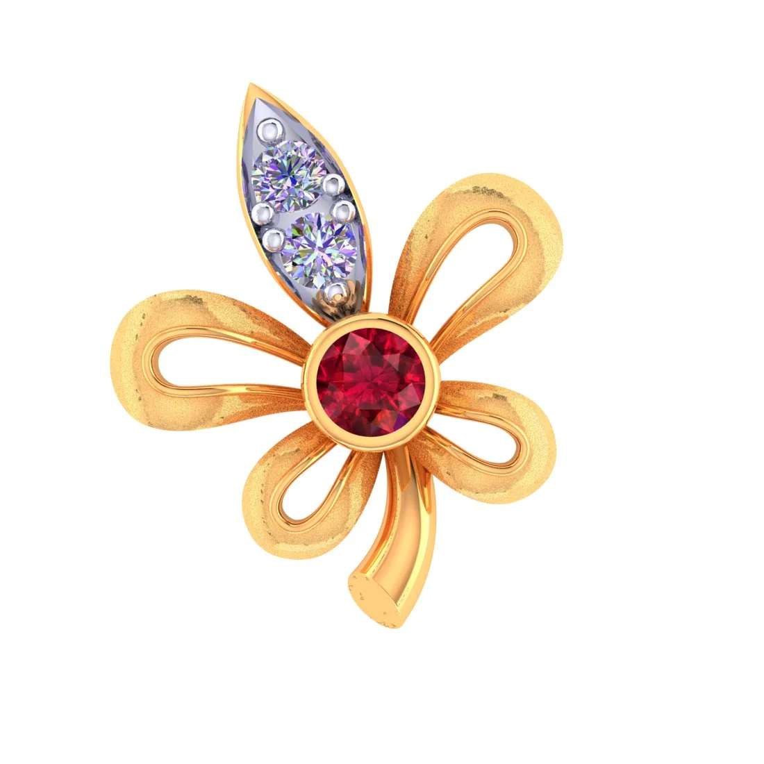14KT Gold Bloom Floral Nosepin with Stones - Image 3