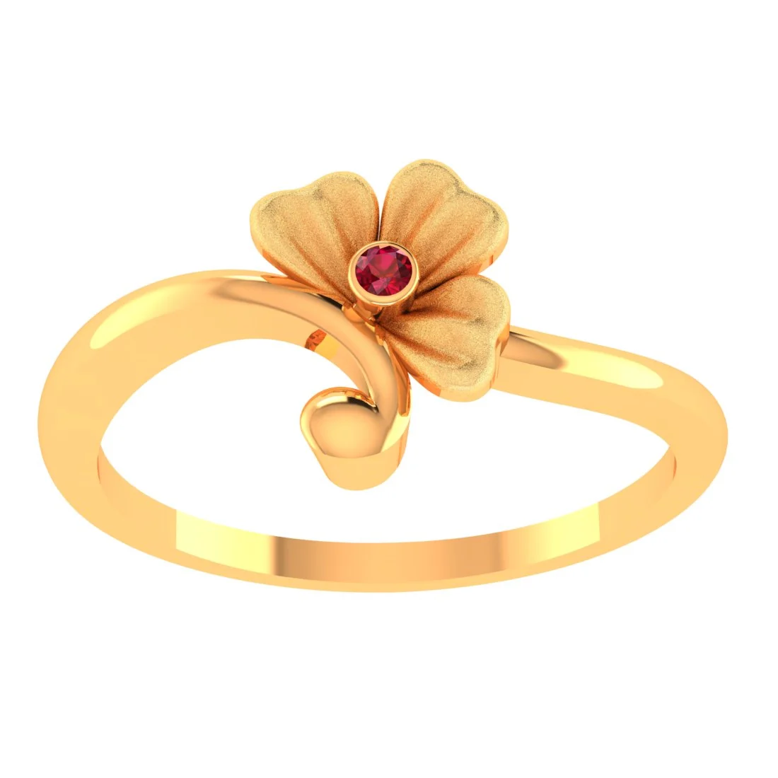 14KT Gold Blossom Charm Women’s Floral Ring with Stone - Image 2