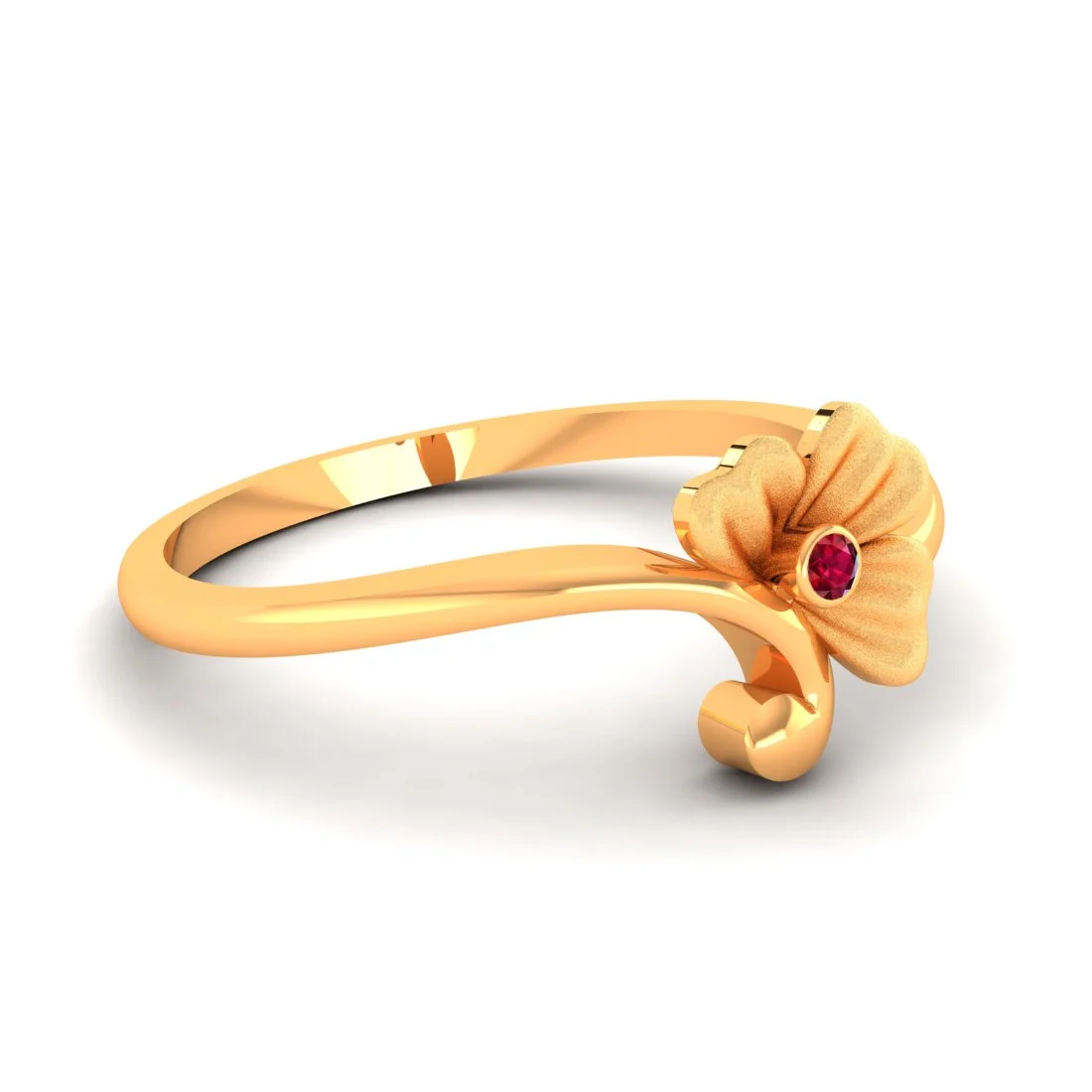 14KT Gold Blossom Charm Women’s Floral Ring with Stone - Image 5