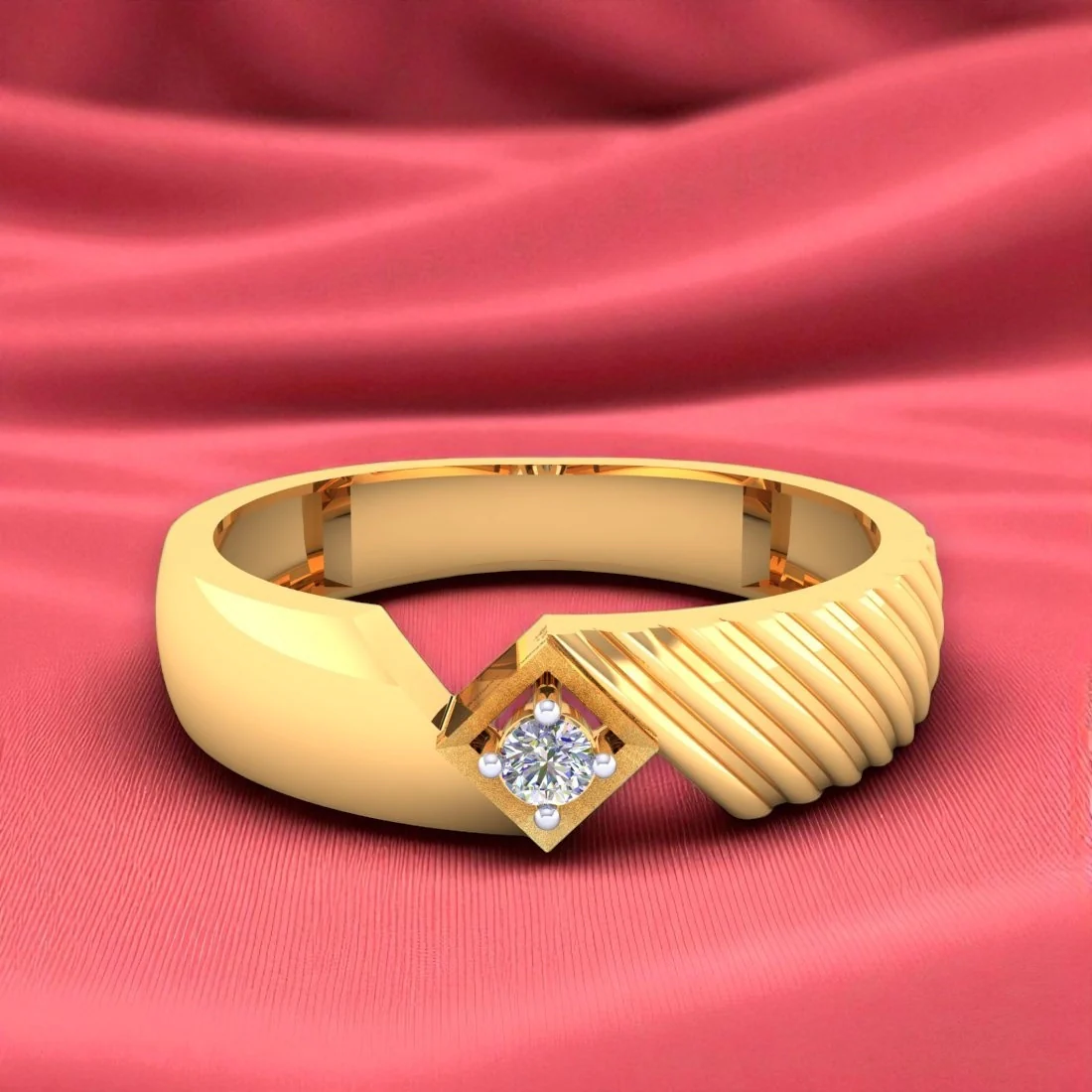 14KT Gold EterKnight Edge Crest Men’s Diamond Ring | Single Diamond Accent | Size 19