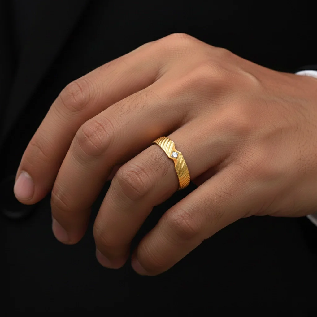 14KT Gold EterKnight Edge Crest Men’s Diamond Ring | Single Diamond Accent | Size 19 - Image 3