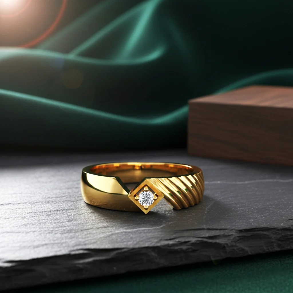 14KT Gold EterKnight Edge Crest Men’s Diamond Ring | Single Diamond Accent | Size 19 - Image 6