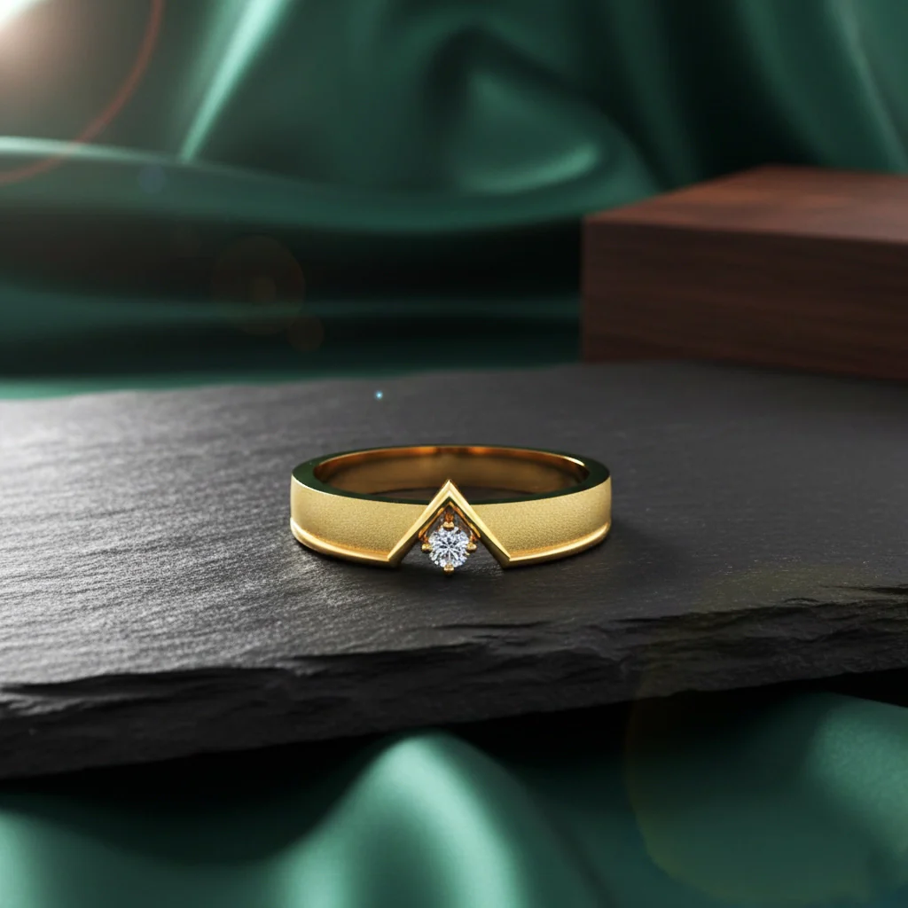 14KT Gold EterKnight V-Mark Men’s Diamond Ring (0.04 CT, Size 19)